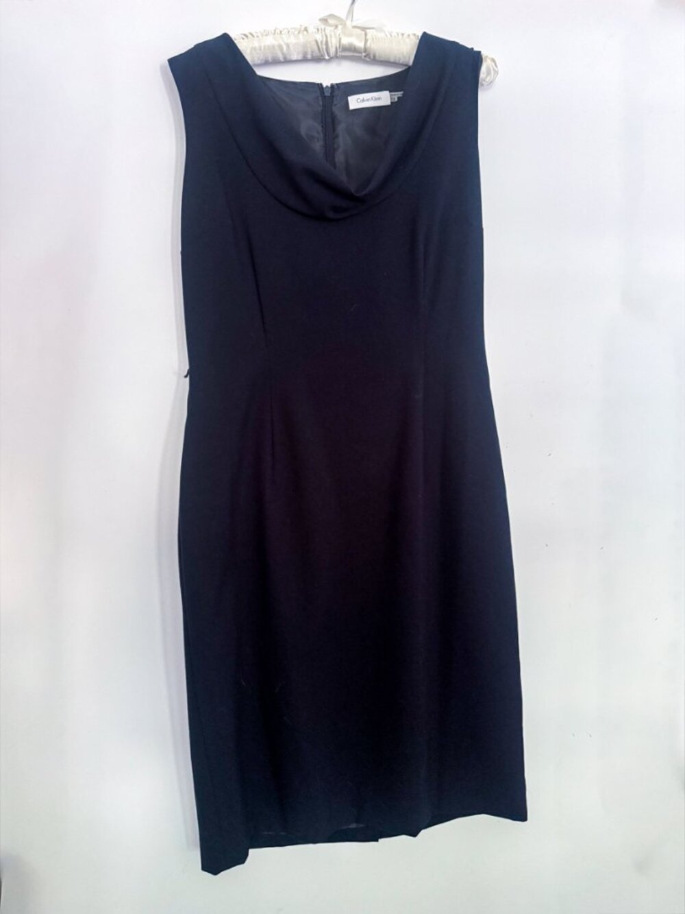 Calvin Klein Navy Blue Sheath Dress Size 12 Sleeveless NWT Missing Belt